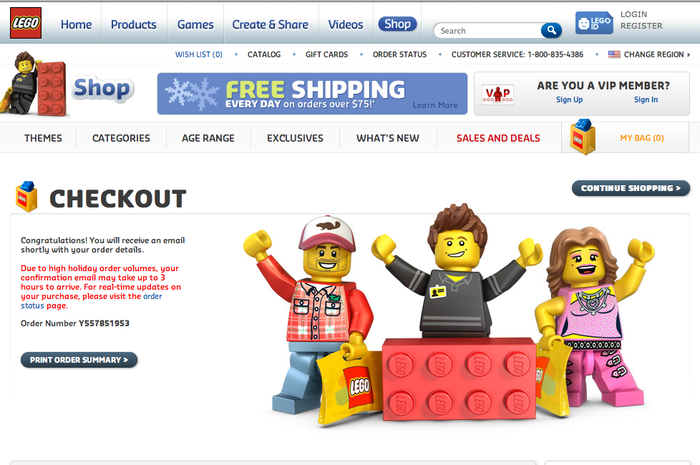 Lego Confirmation Page